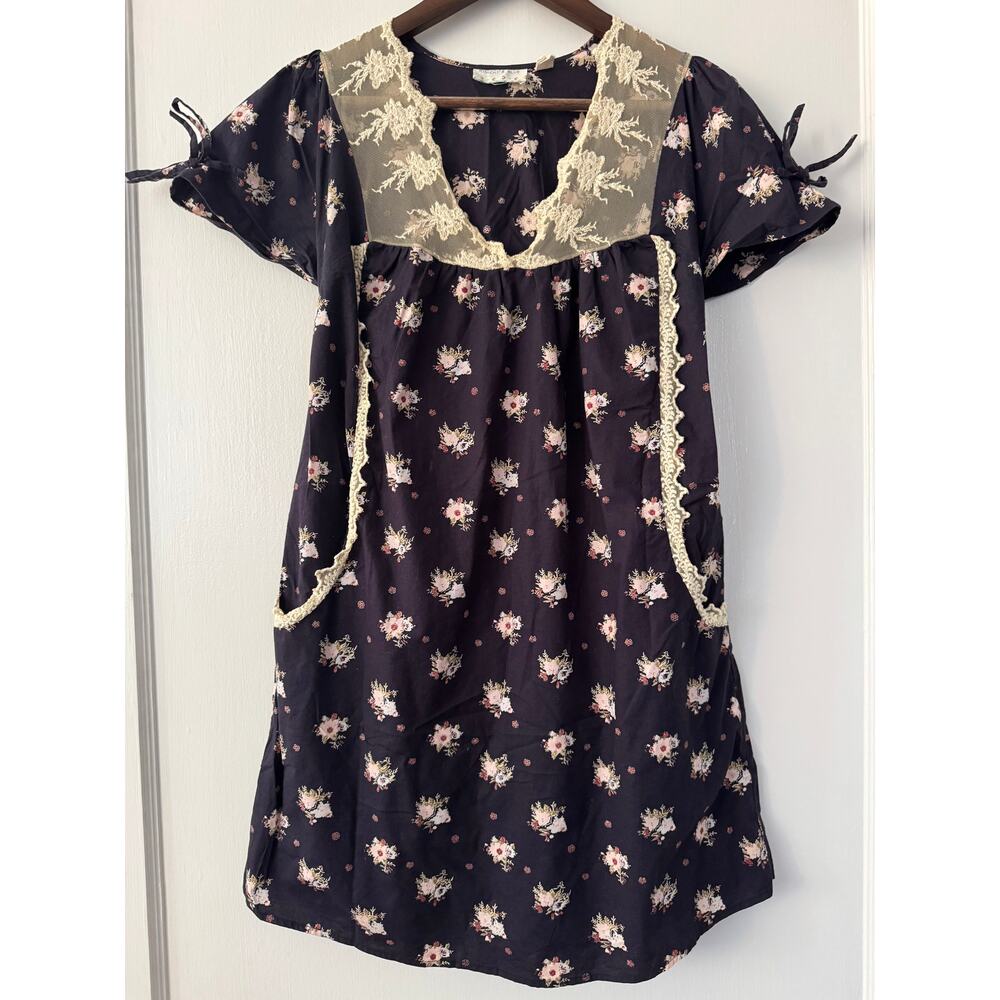 Kimchi Blue Navy Blue Floral Cotton Lace Trim Muumuu Dress Size Medium